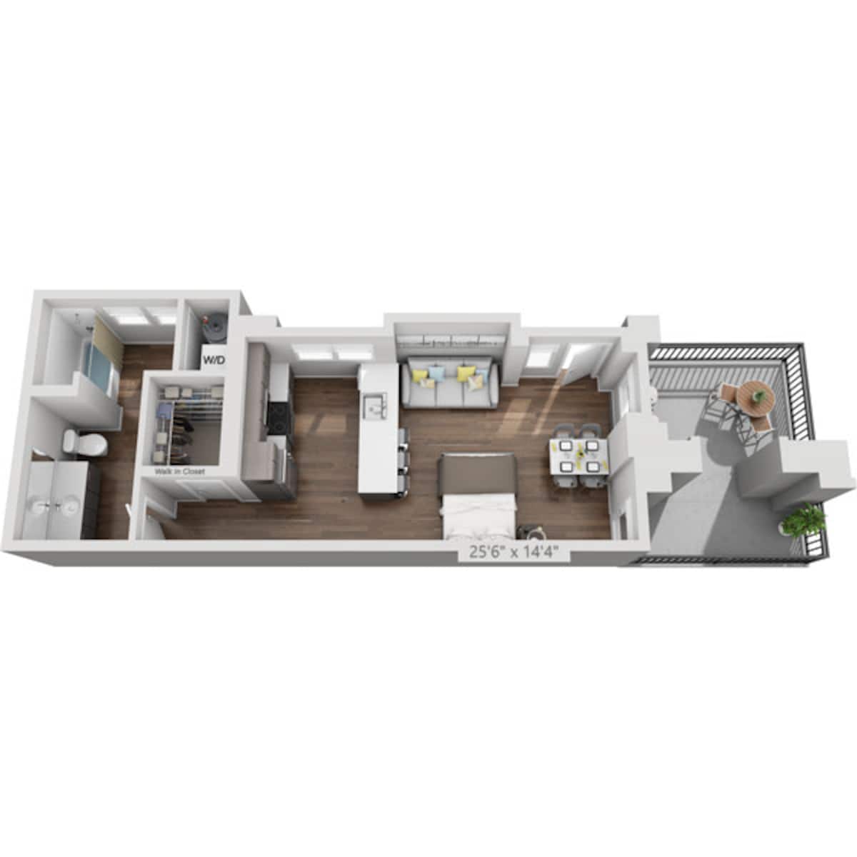 Floorplan diagram for Plan E1B, showing Studio