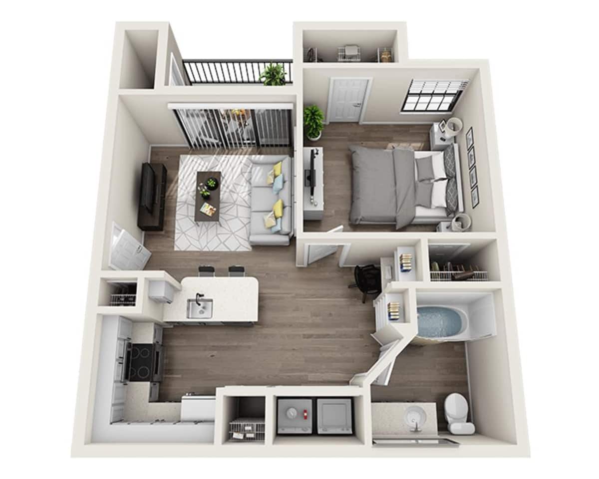 Floorplan diagram for The Travis (A1A), showing 1 bedroom