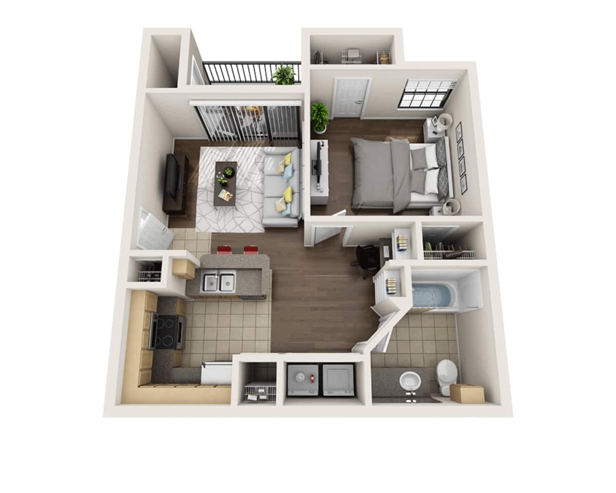Floorplan diagram for The Travis (A1A), showing 1 bedroom
