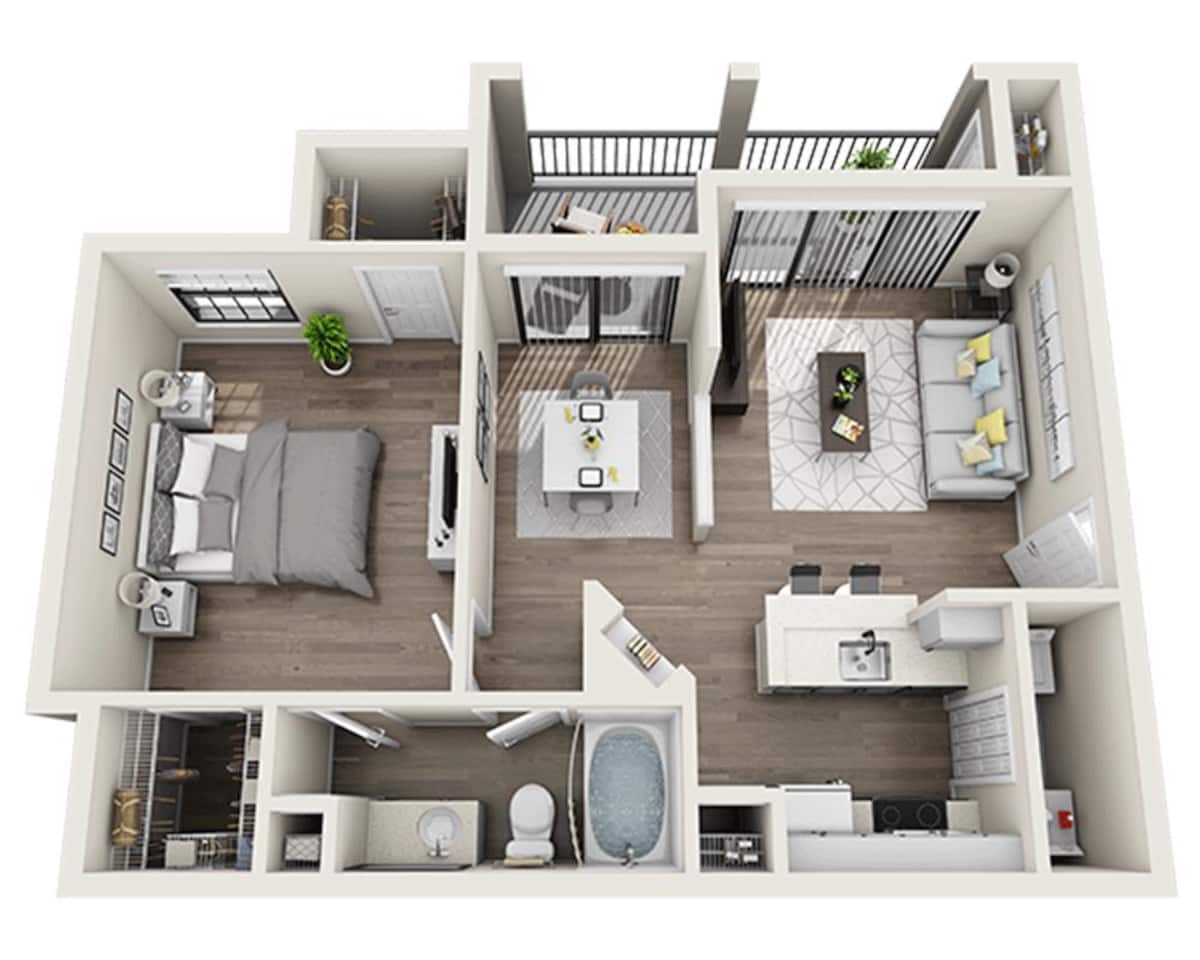 Floorplan diagram for The Buchanan (A1B), showing 1 bedroom