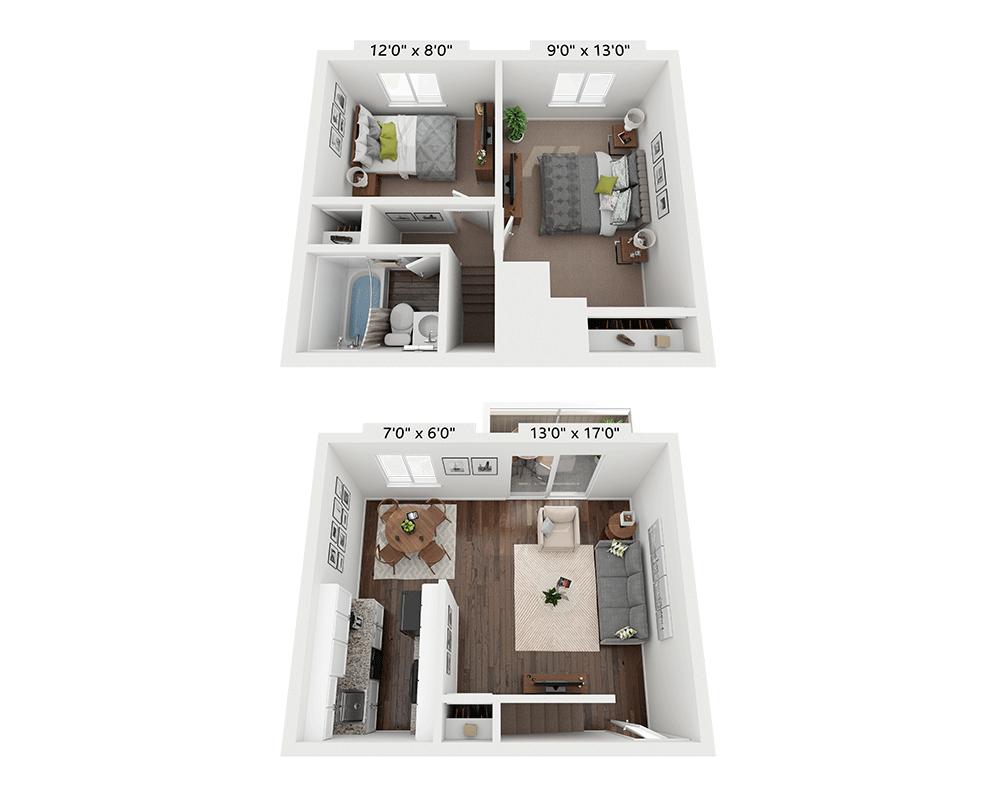 Floorplan diagram for The Teresa, showing 2 bedroom
