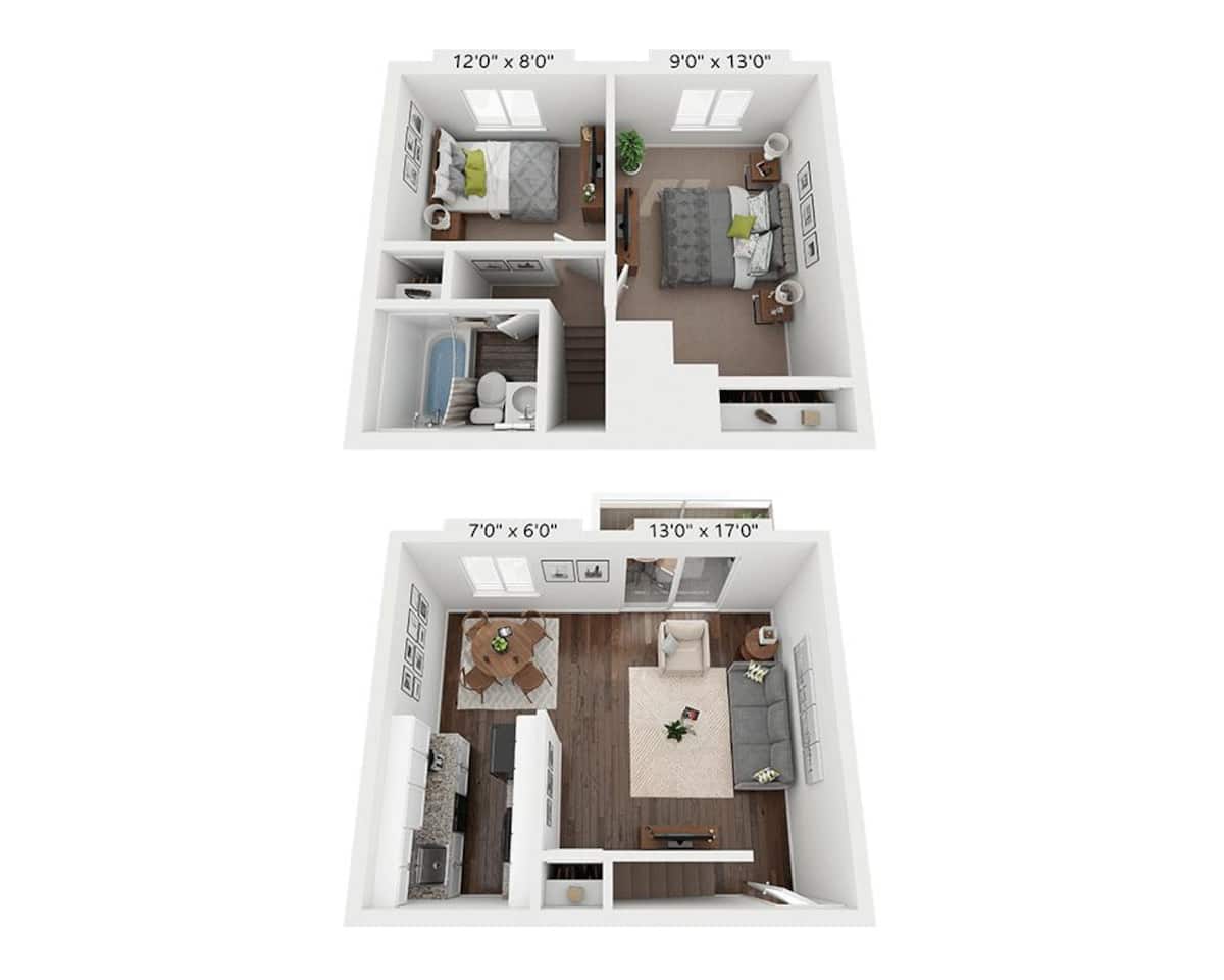 Floorplan diagram for The Teresa, showing 2 bedroom