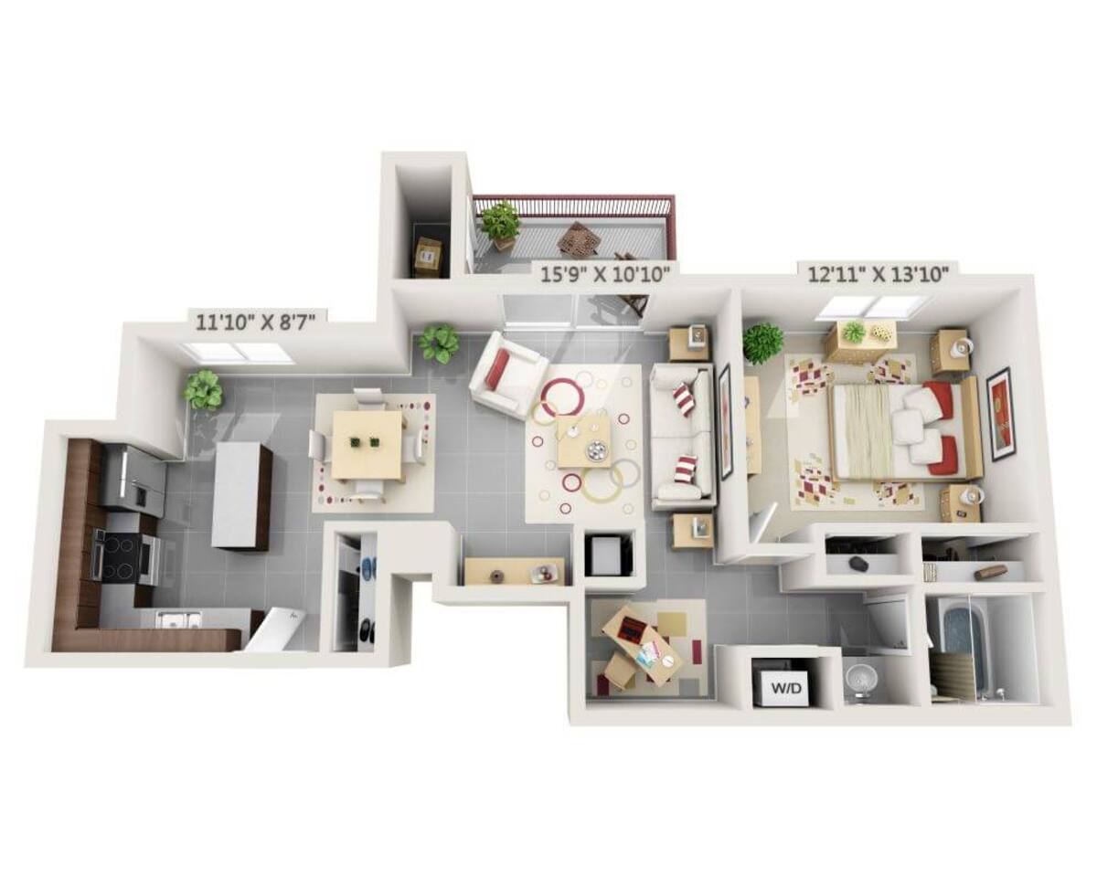 Floorplan diagram for Bently (A1F), showing 1 bedroom