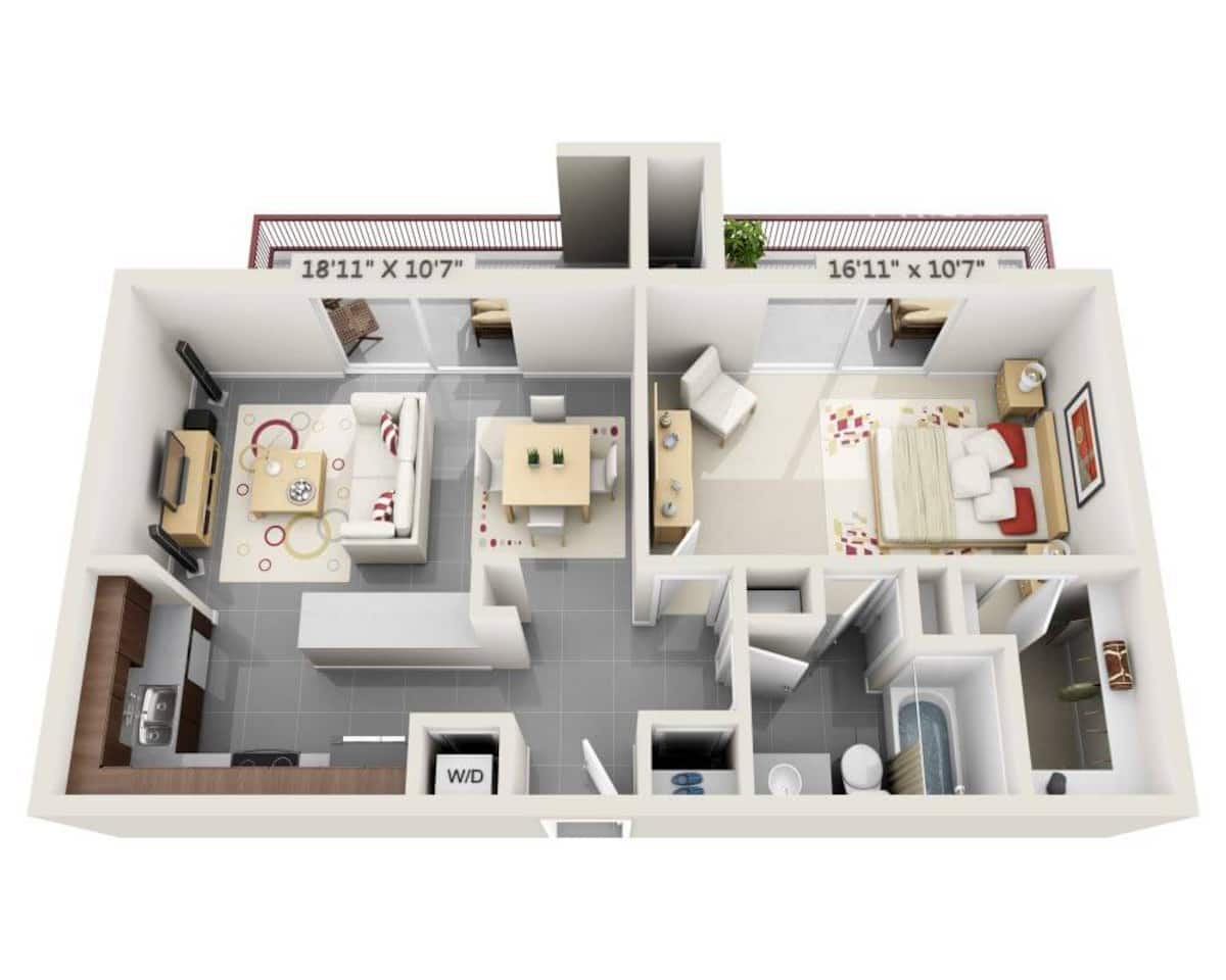 Floorplan diagram for Peninsula (A1E), showing 1 bedroom
