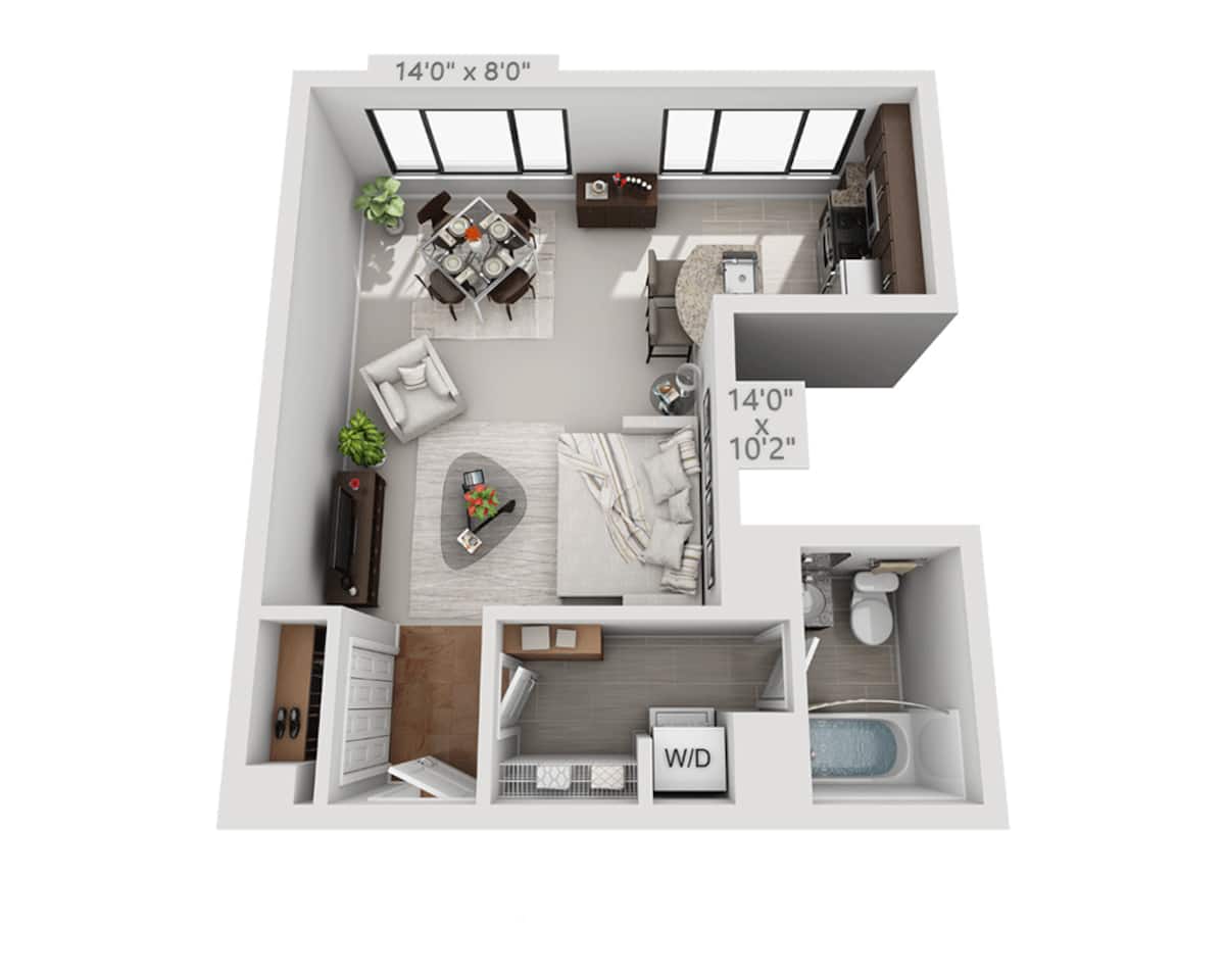 Floorplan diagram for Plan E1C, showing Studio