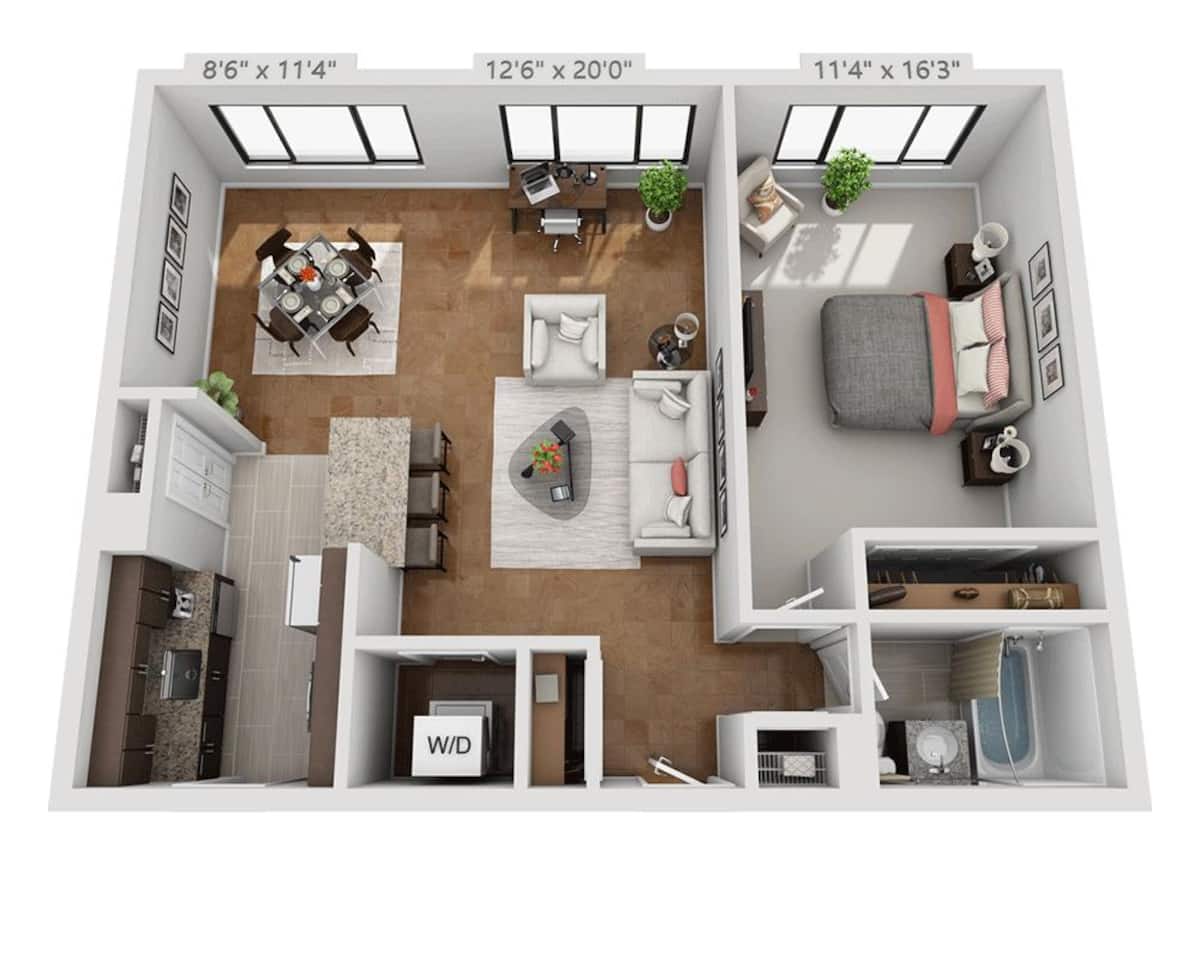 Floorplan diagram for Plan A1A, showing 1 bedroom