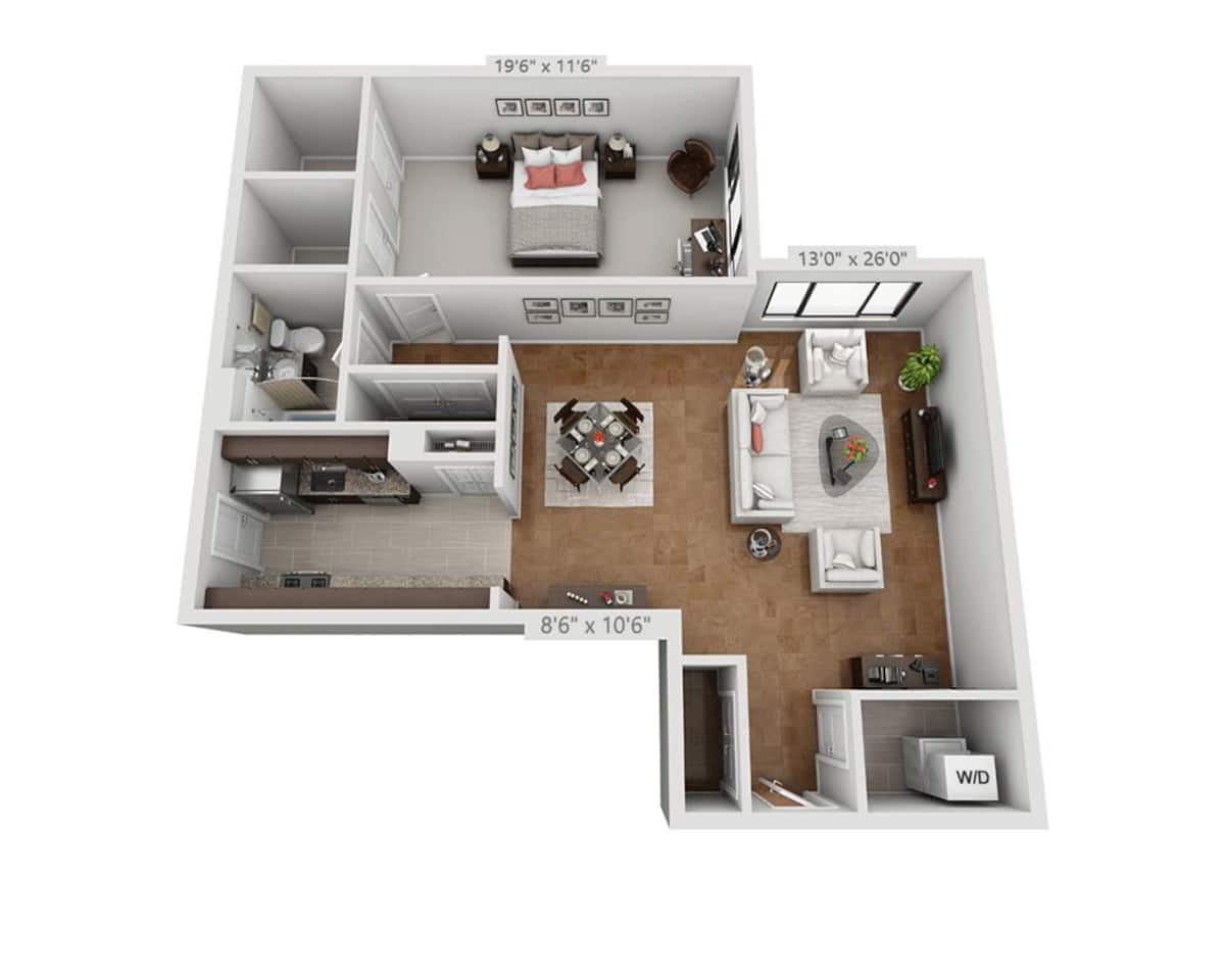 Floorplan diagram for Plan A1B, showing 1 bedroom