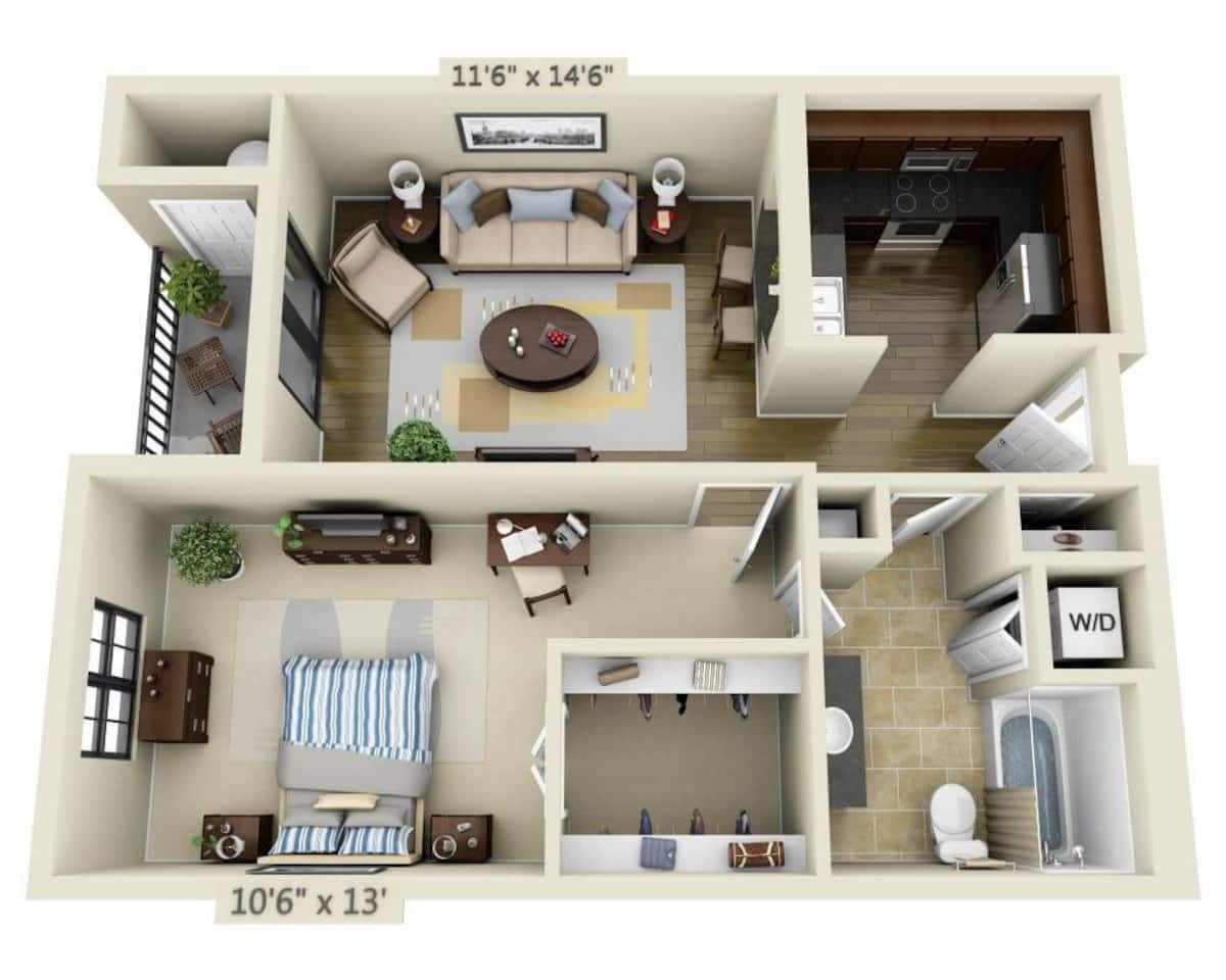 Floorplan diagram for Cole, showing 1 bedroom