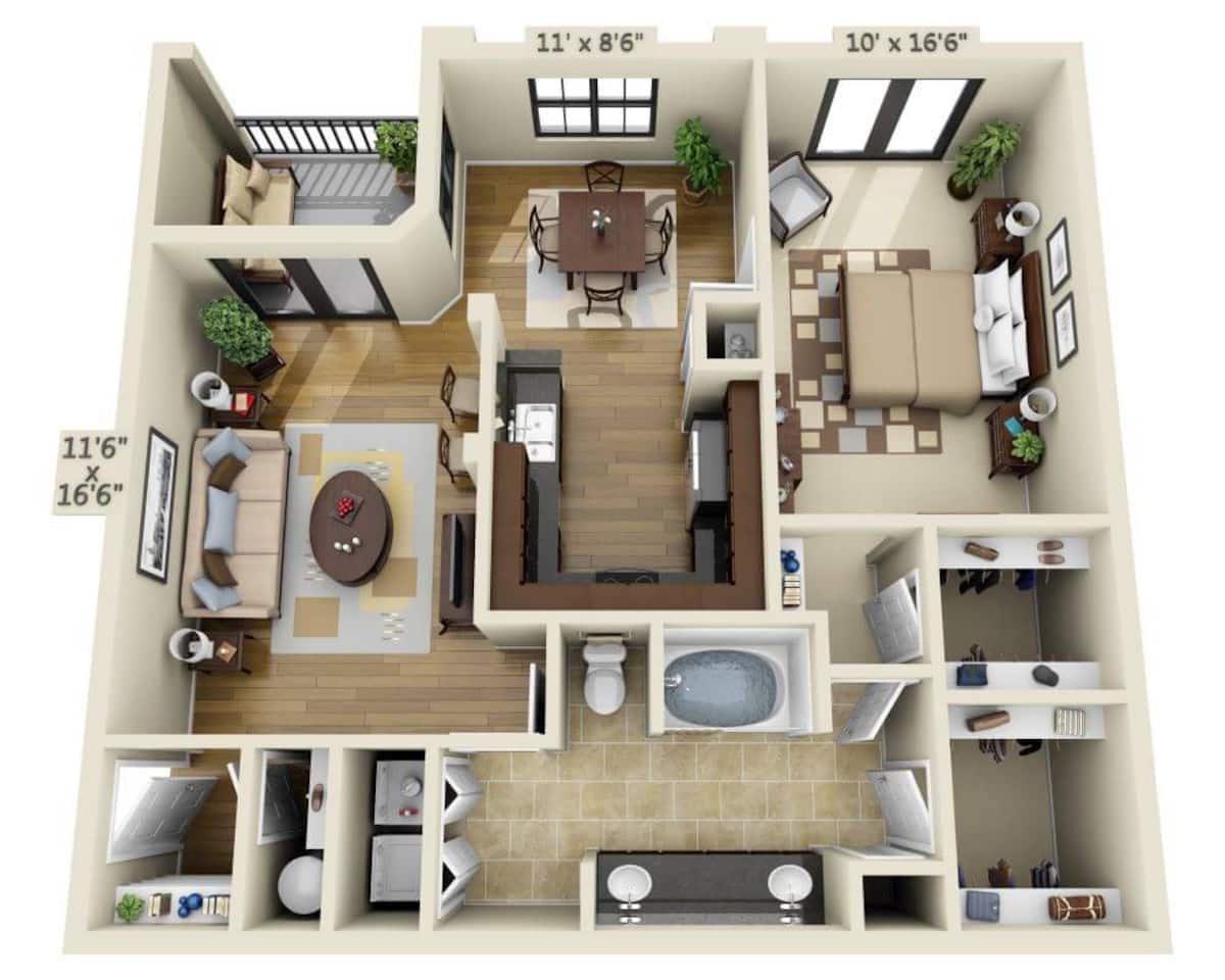 Floorplan diagram for Travis, showing 1 bedroom