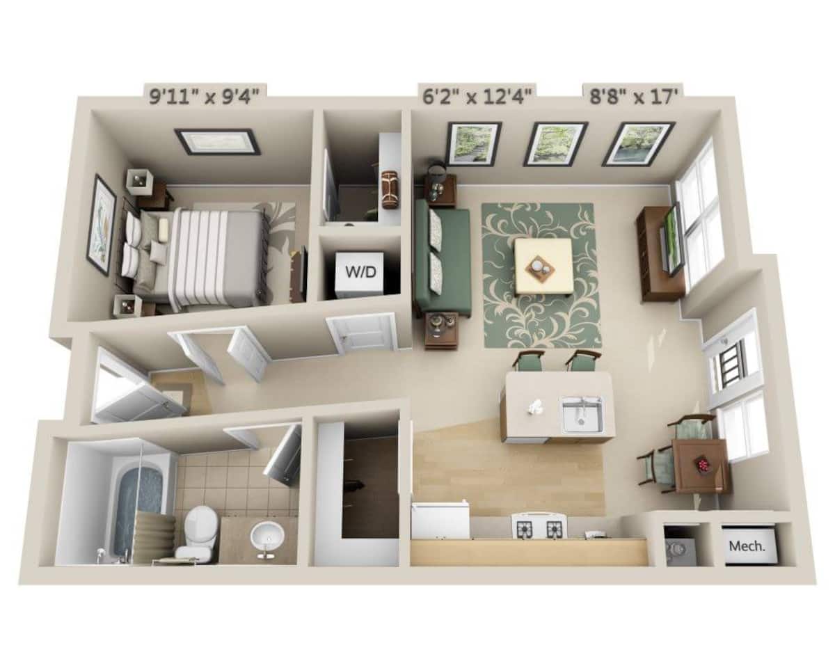 Floorplan diagram for Studio E1A, showing Studio
