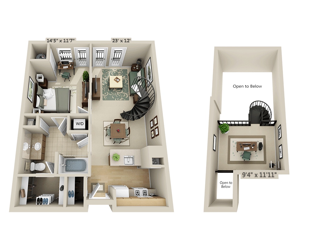 Plano de One Bedroom Loft A1BL, que muestra 1 habitación