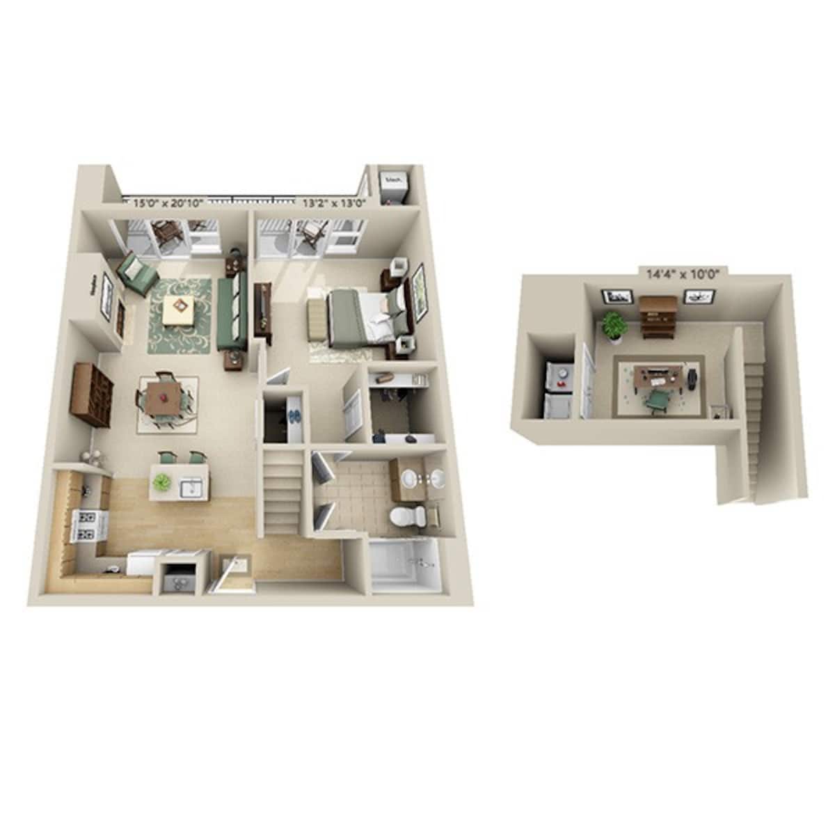 Floorplan diagram for One Bedroom Loft A1DL, showing 1 bedroom