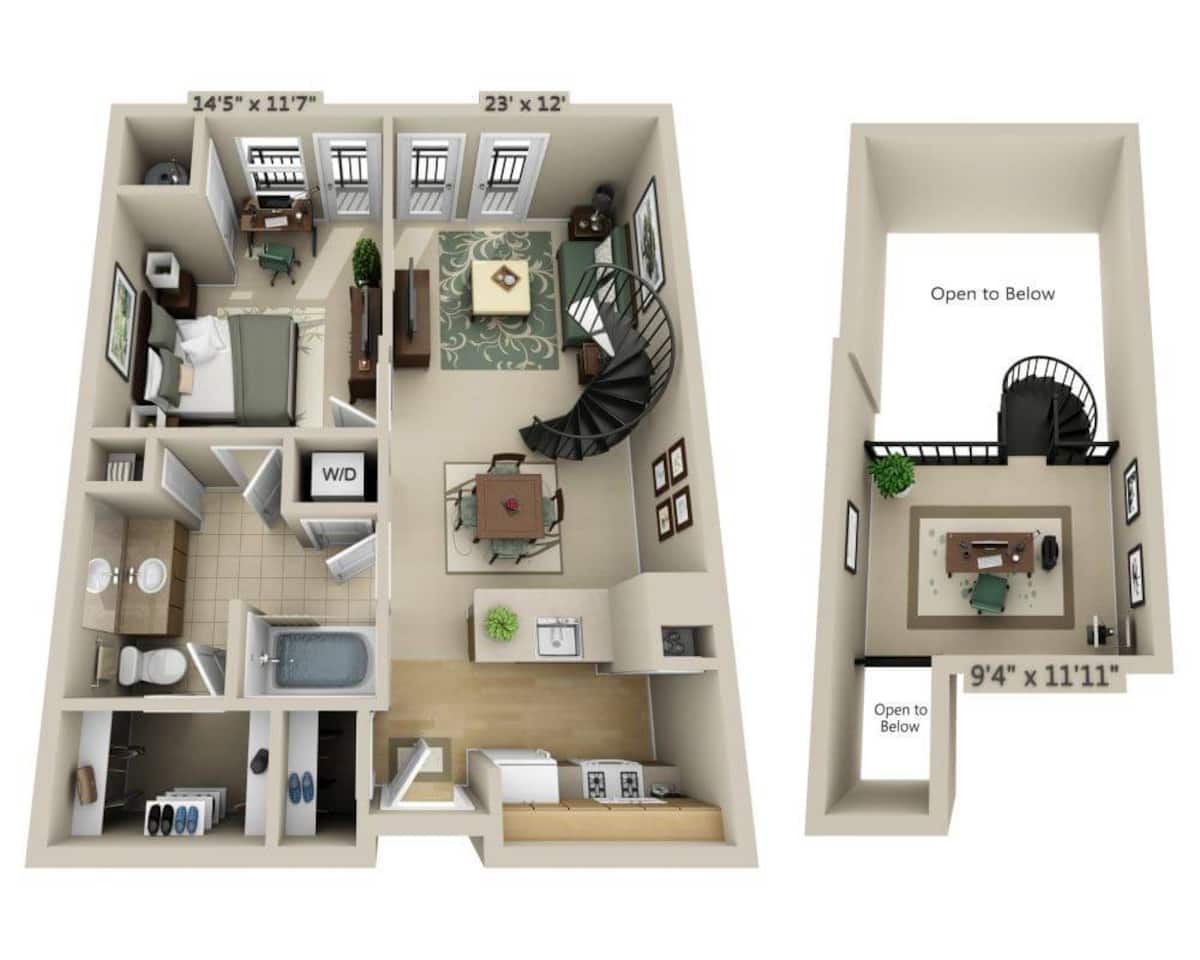 Floorplan diagram for One Bedroom Loft A1AL, showing 1 bedroom