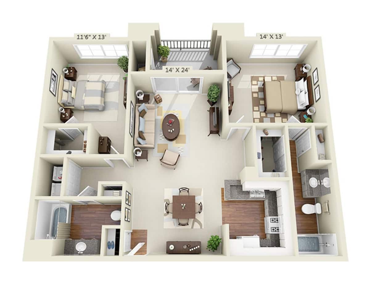 Floorplan diagram for Plan B2B, showing 2 bedroom