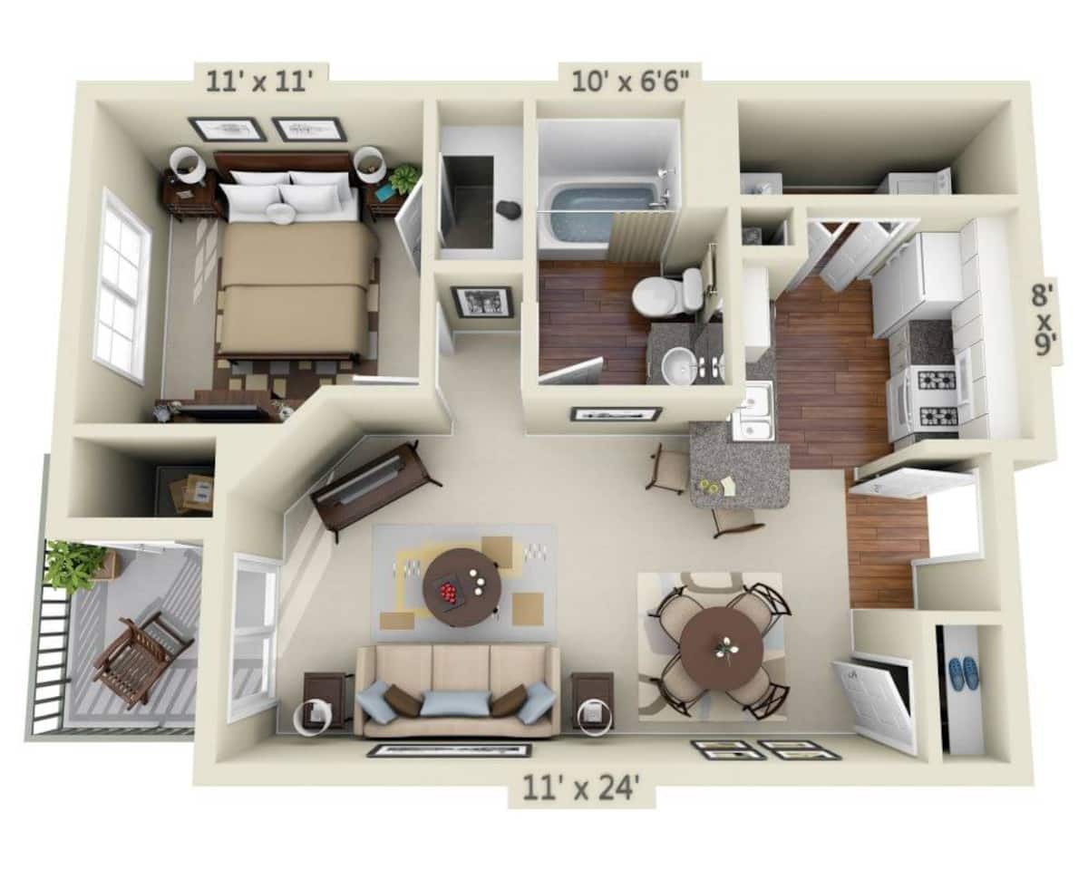 Floorplan diagram for Plan A1A, showing 1 bedroom