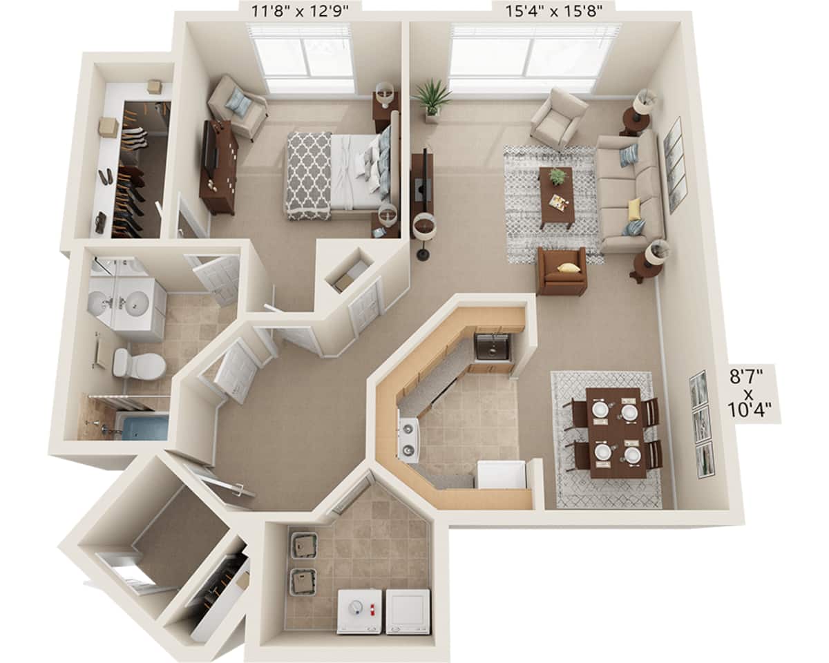 Floorplan diagram for One Bedroom A1I, showing 1 bedroom