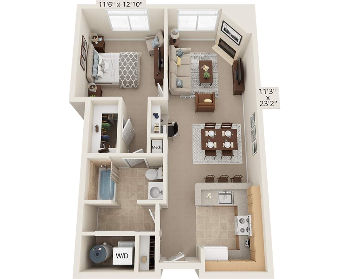Floorplan diagram for One Bedroom A1D, showing 1 bedroom