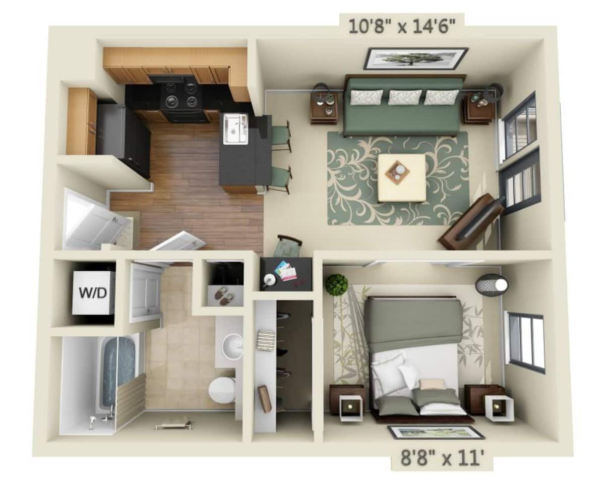 Floorplan diagram for Rossi A1A, showing 1 bedroom