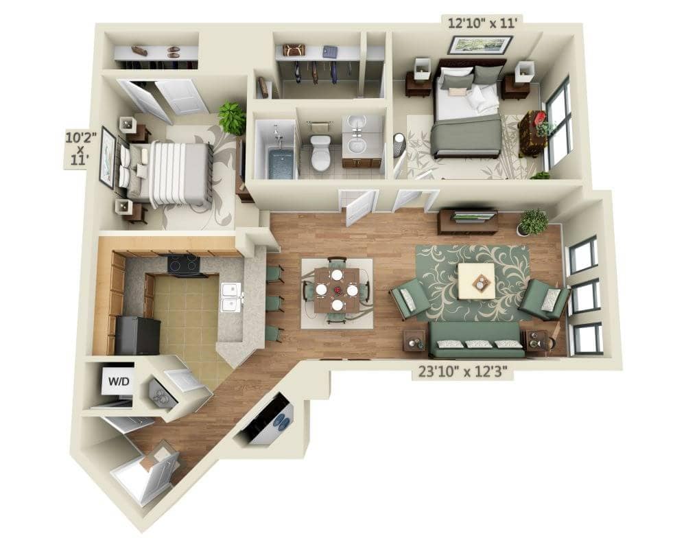Rajah pelan lantai untuk 1 BEDROOM TOWER (A1OD), menunjukkan 1 bilik tidur