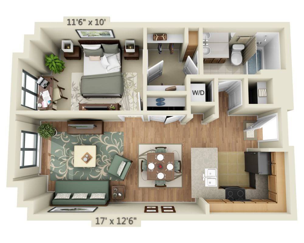 「1 BEDROOM FLAT (A1L)」的平面圖，顯示1 間臥室