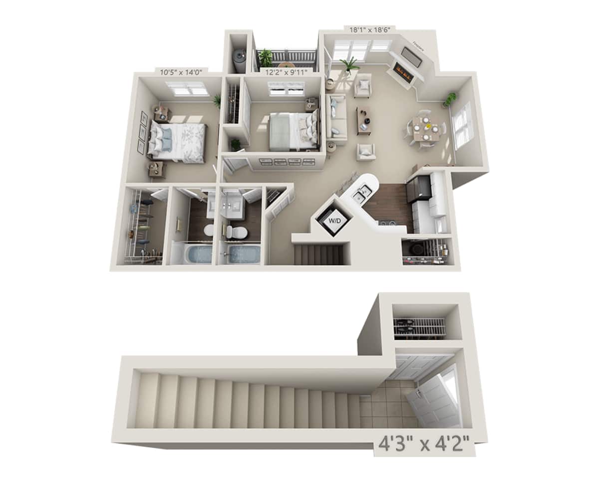 Floorplan diagram for Birch 2, showing 2 bedroom