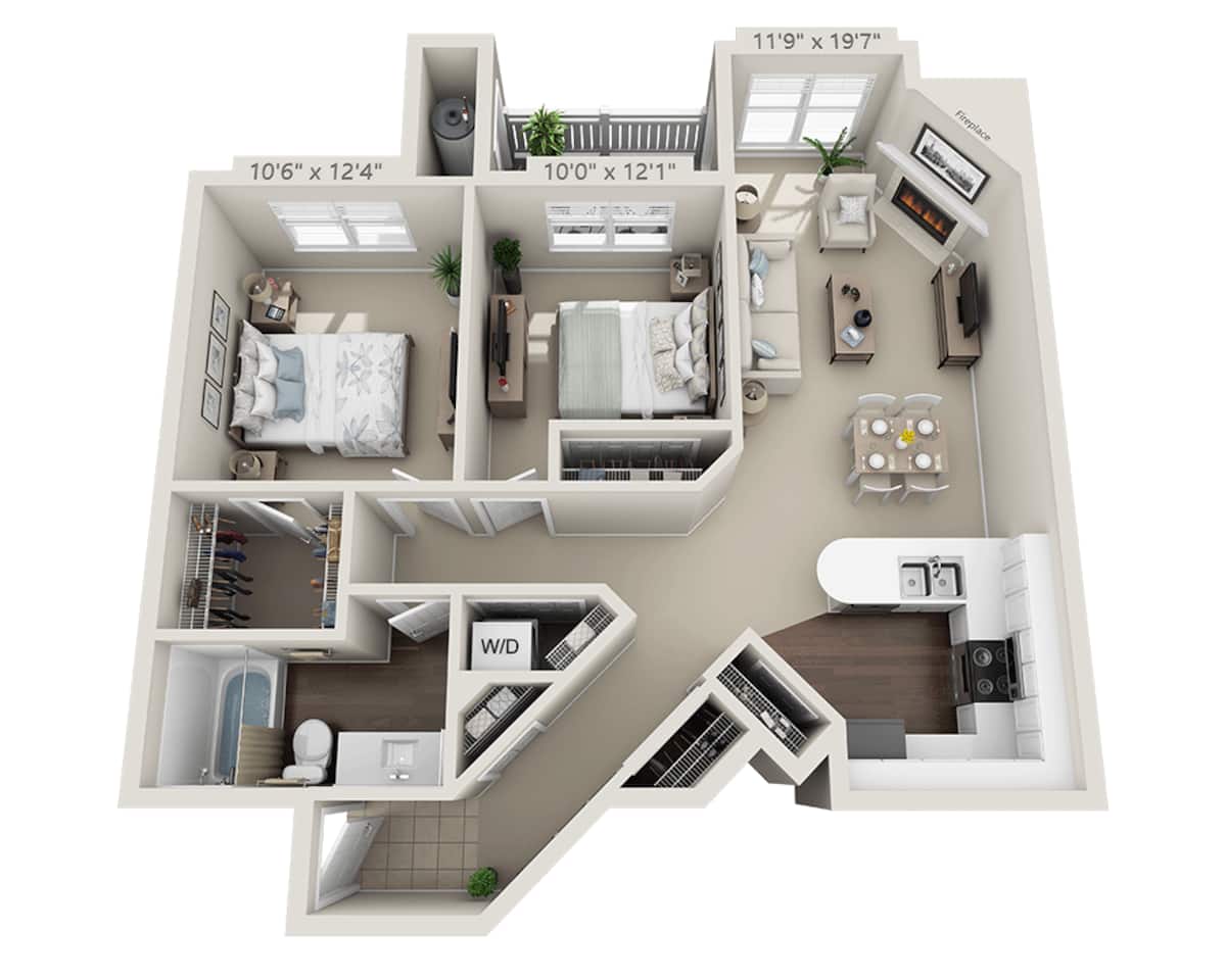 Floorplan diagram for Cedar 2, showing 2 bedroom