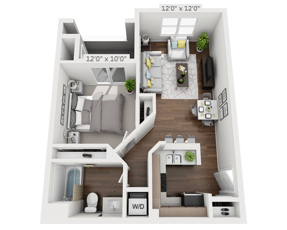 Floorplan diagram for A1B, showing 1 bedroom