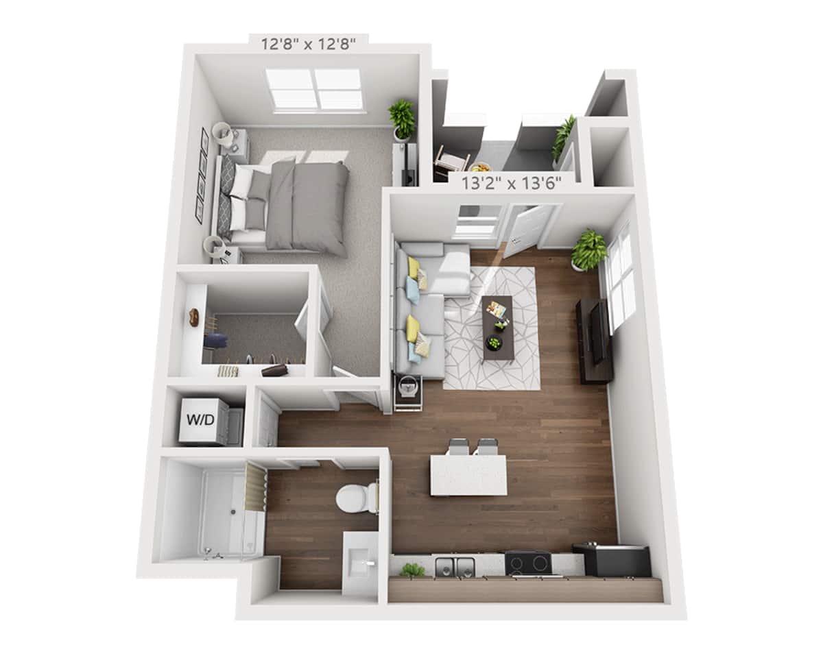 Floorplan diagram for One Bedroom A1C, showing 1 bedroom