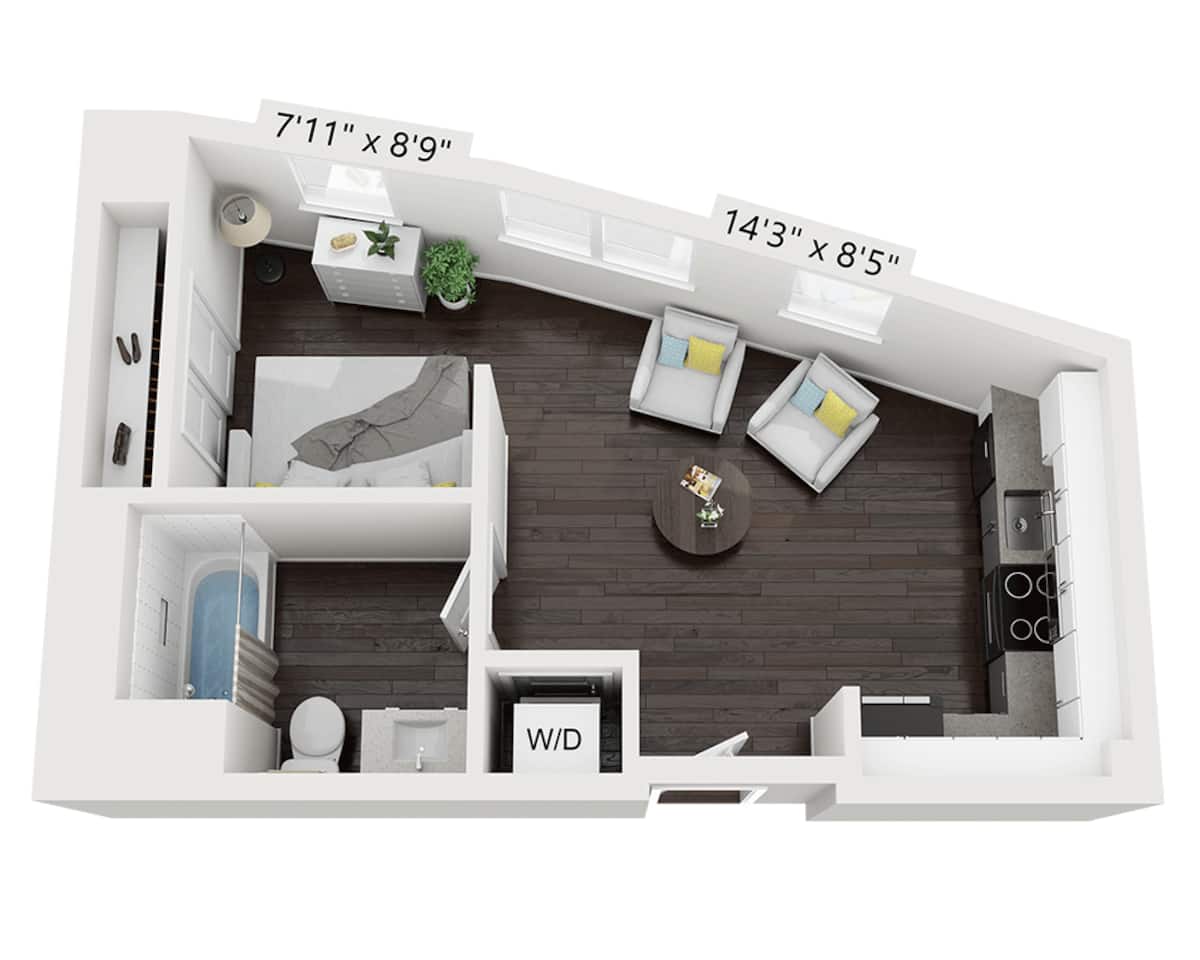 Floorplan diagram for Plan E1B22, showing Studio
