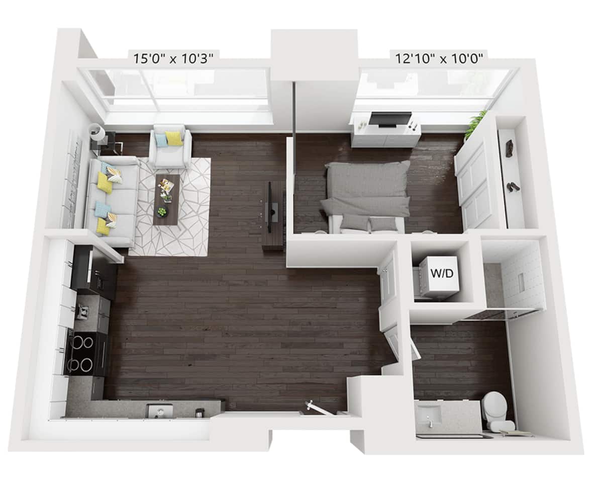 Floorplan diagram for Plan A1B22, showing 1 bedroom