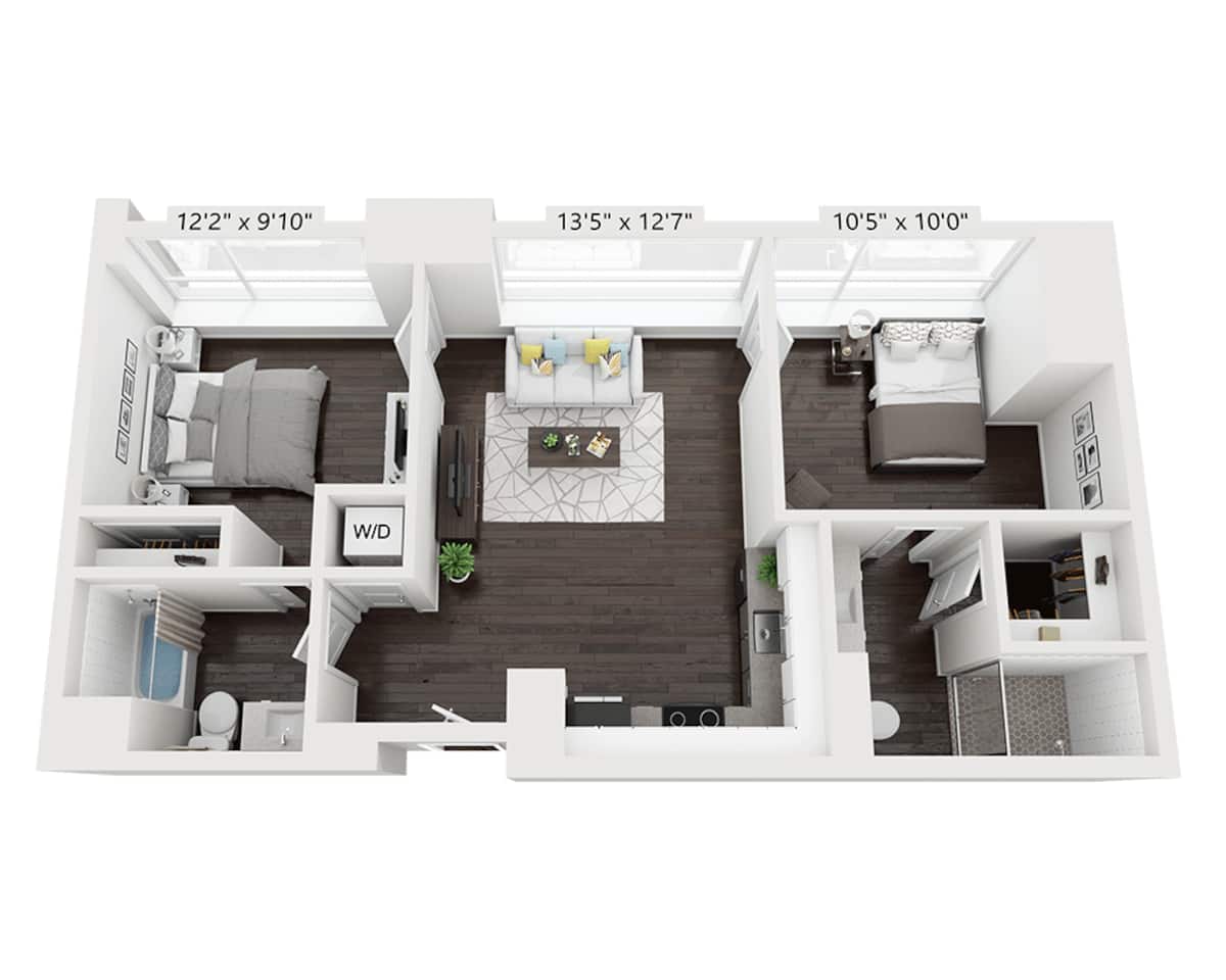 Floorplan diagram for Plan B2C22, showing 2 bedroom
