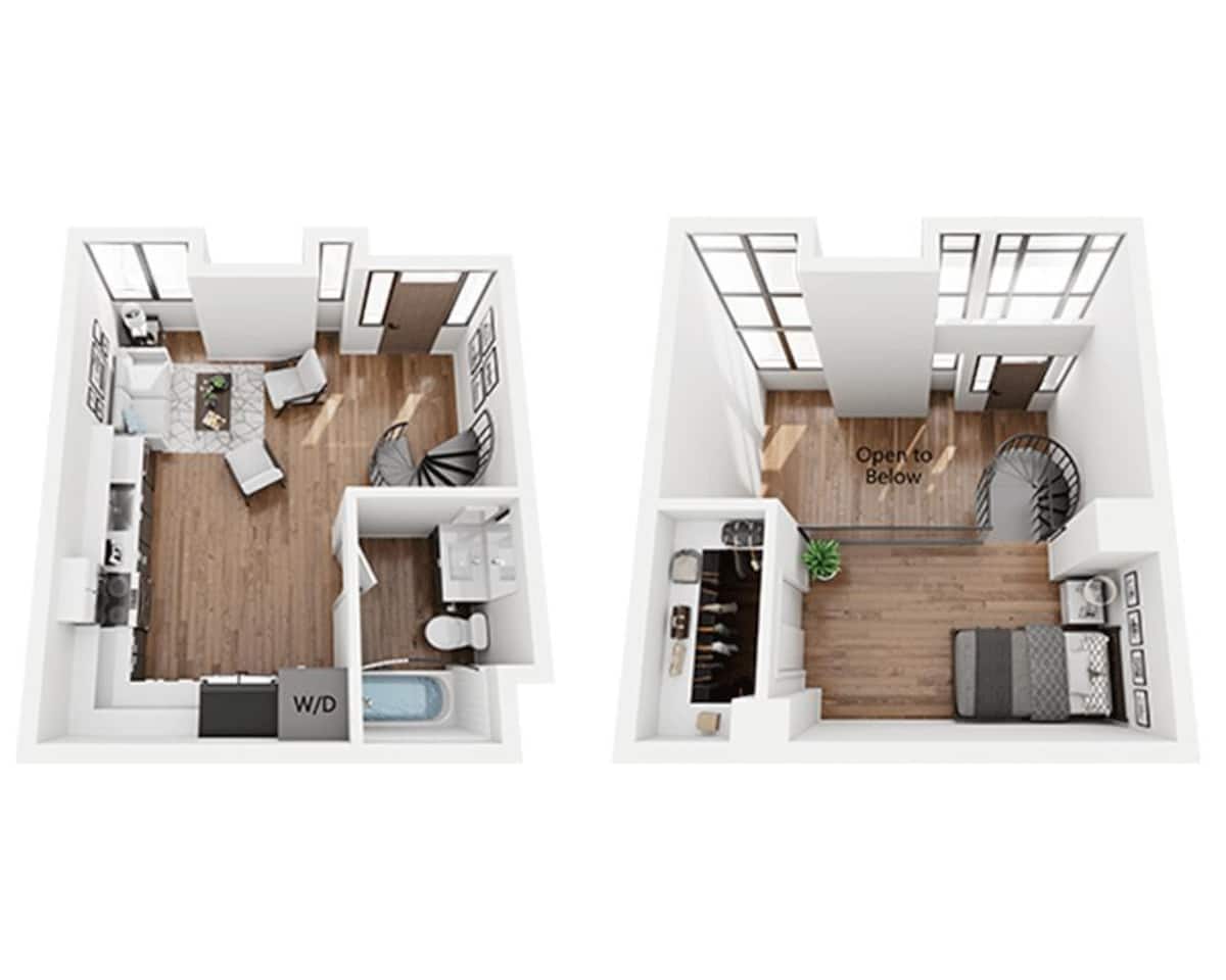 Floorplan diagram for Plan E1CL25, showing Studio