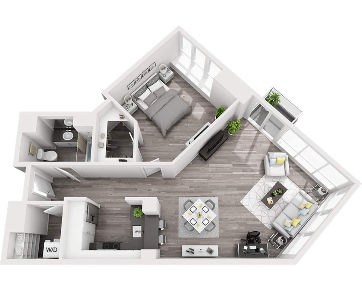 Floorplan diagram for Plan A1D, showing 1 bedroom