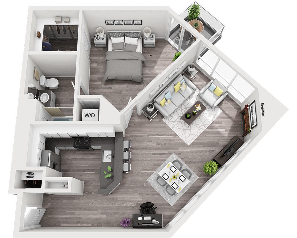 Floorplan diagram for Plan A1F, showing 1 bedroom