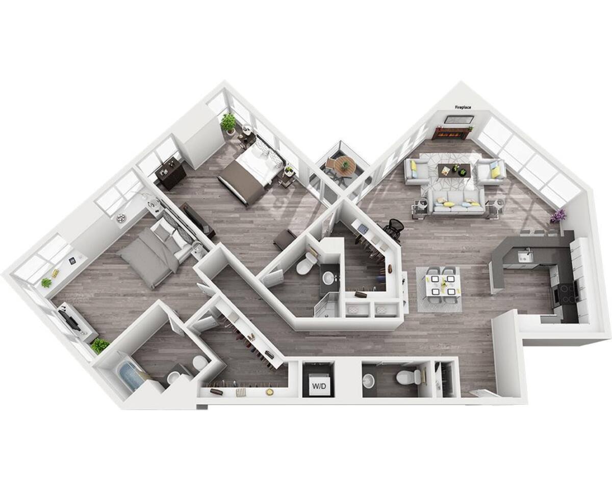 Floorplan diagram for Plan B2.5PH, showing 2 bedroom