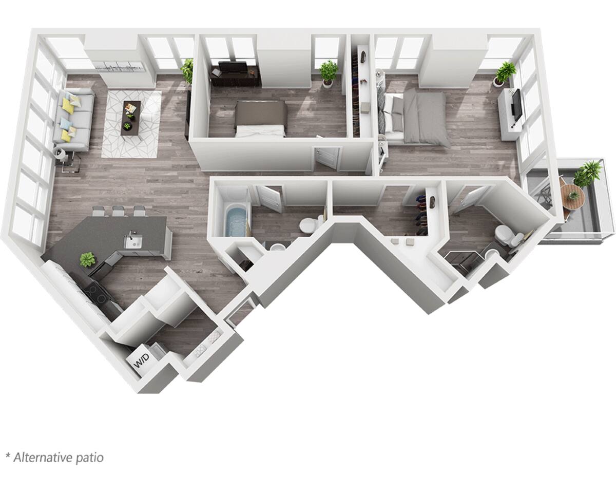 Floorplan diagram for Plan B2D, showing 2 bedroom