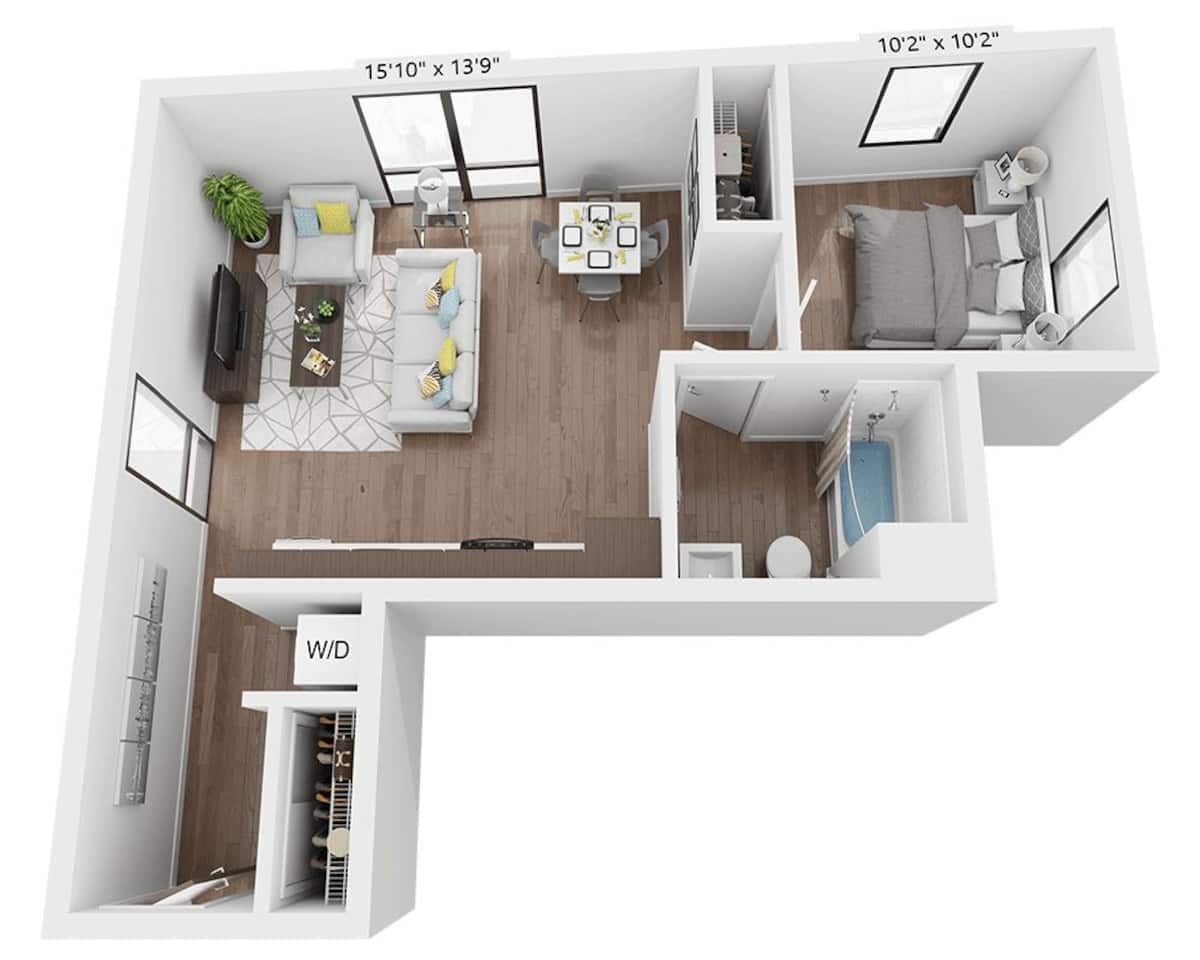 Floorplan diagram for One Bedroom A1C, showing 1 bedroom