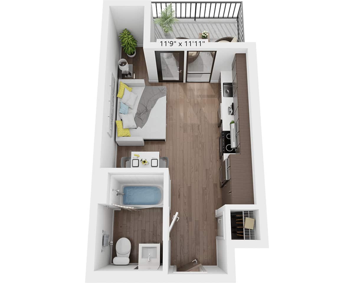 Floorplan diagram for Studio E1A, showing Studio