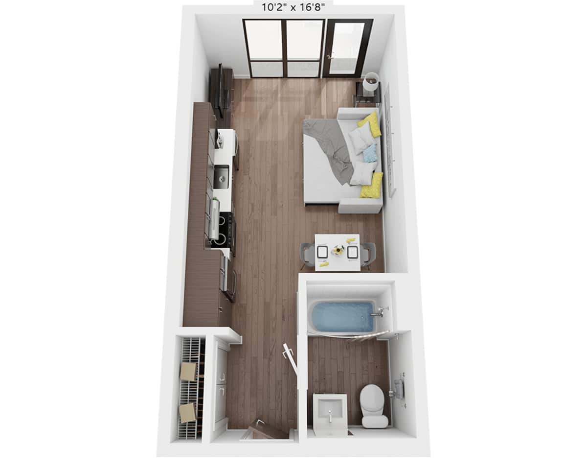 Floorplan diagram for Studio E1C, showing Studio