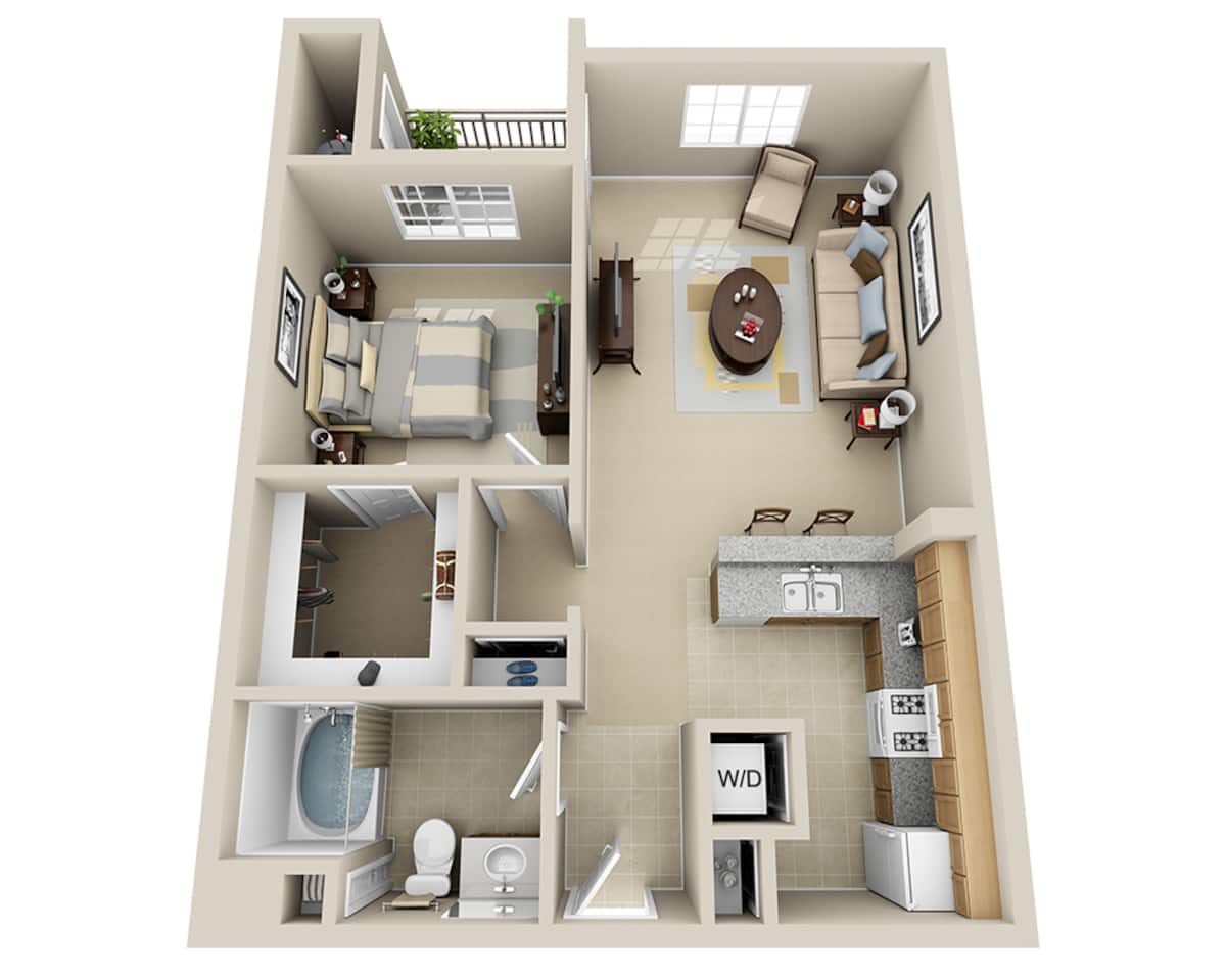 Floorplan diagram for Playa (A1D), showing 1 bedroom