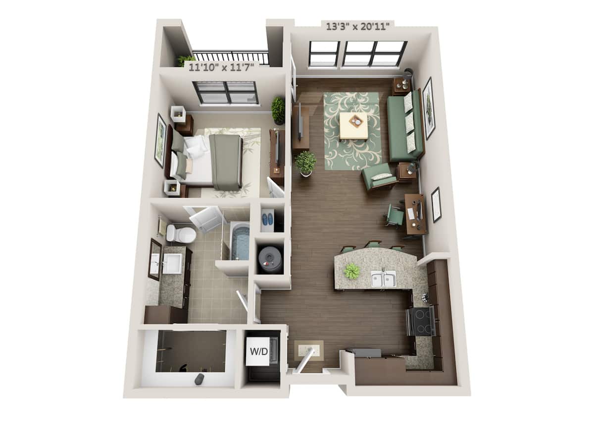 Floorplan diagram for Flow (A1E), showing 1 bedroom