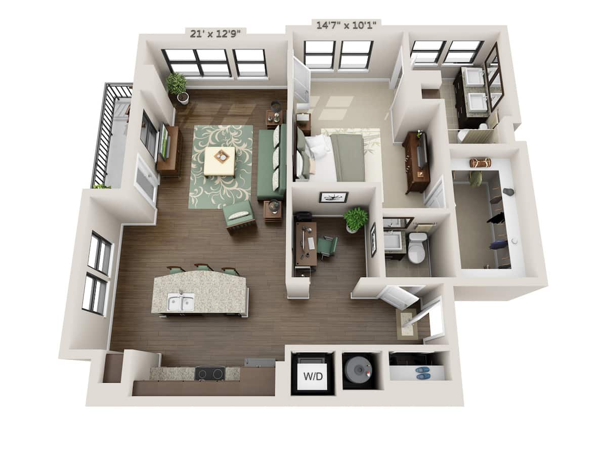 Floorplan diagram for Reach (A1.5D), showing 1 bedroom