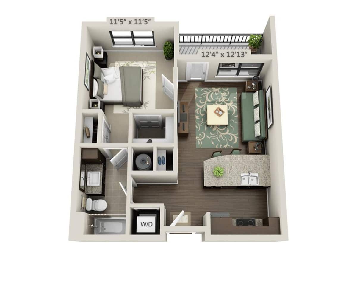 Floorplan diagram for Shape (A1A), showing 1 bedroom
