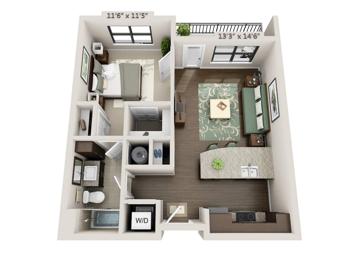 Floorplan diagram for Touch (A1B), showing 1 bedroom