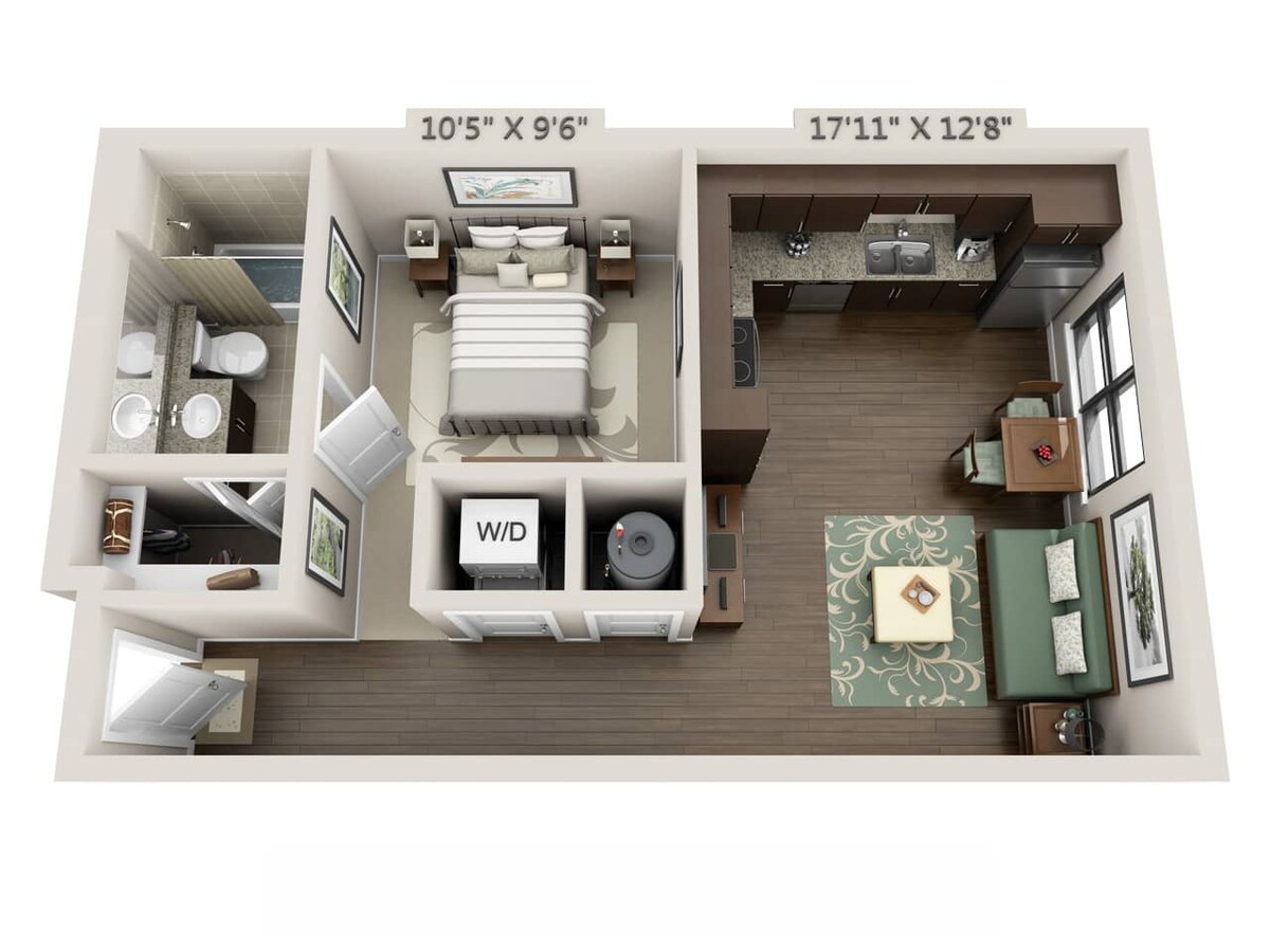 Floorplan diagram for Begin (E1A), showing Studio