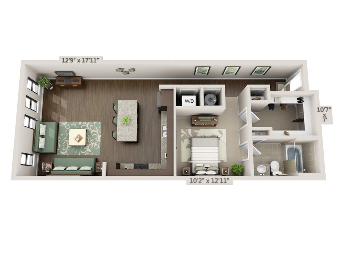 Floorplan diagram for Inspire (A1E), showing 1 bedroom