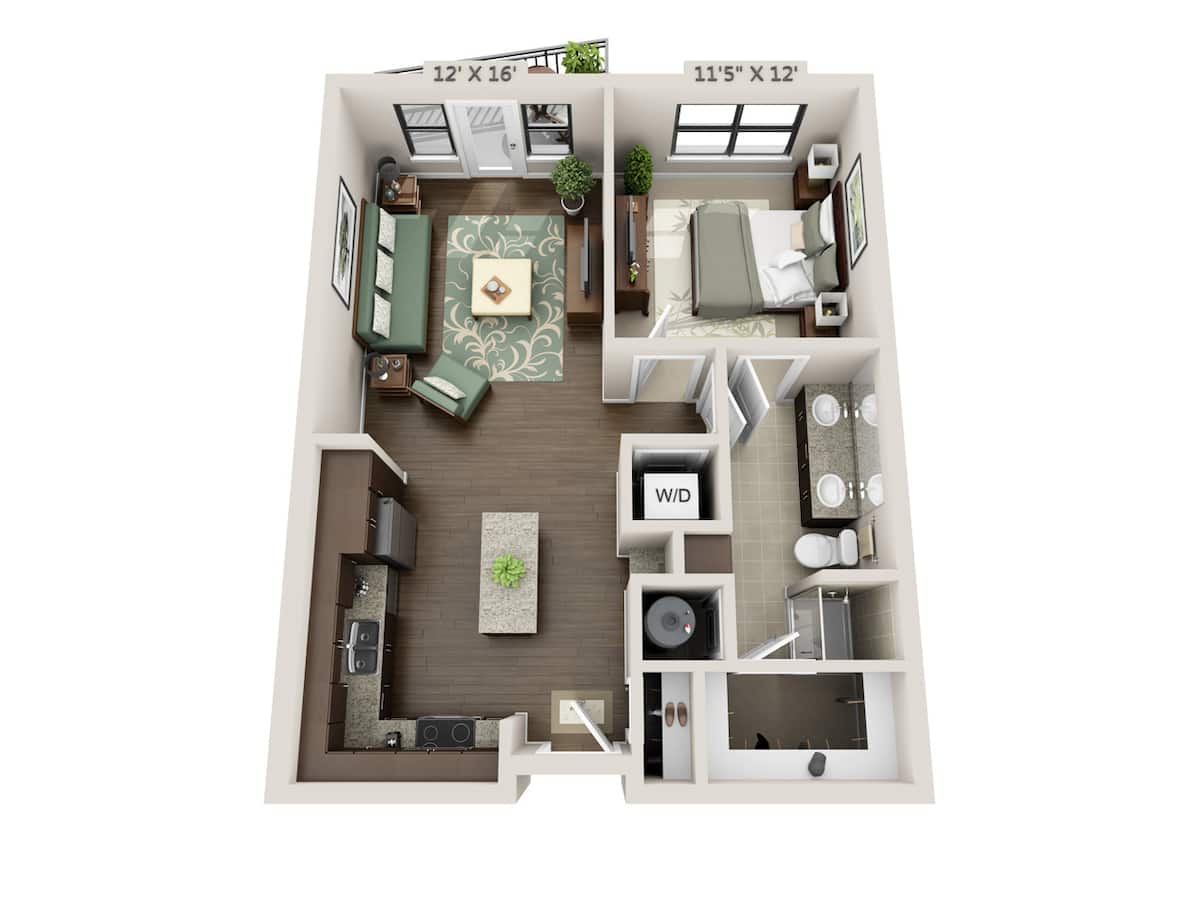 Floorplan diagram for Rise (A1C), showing 1 bedroom