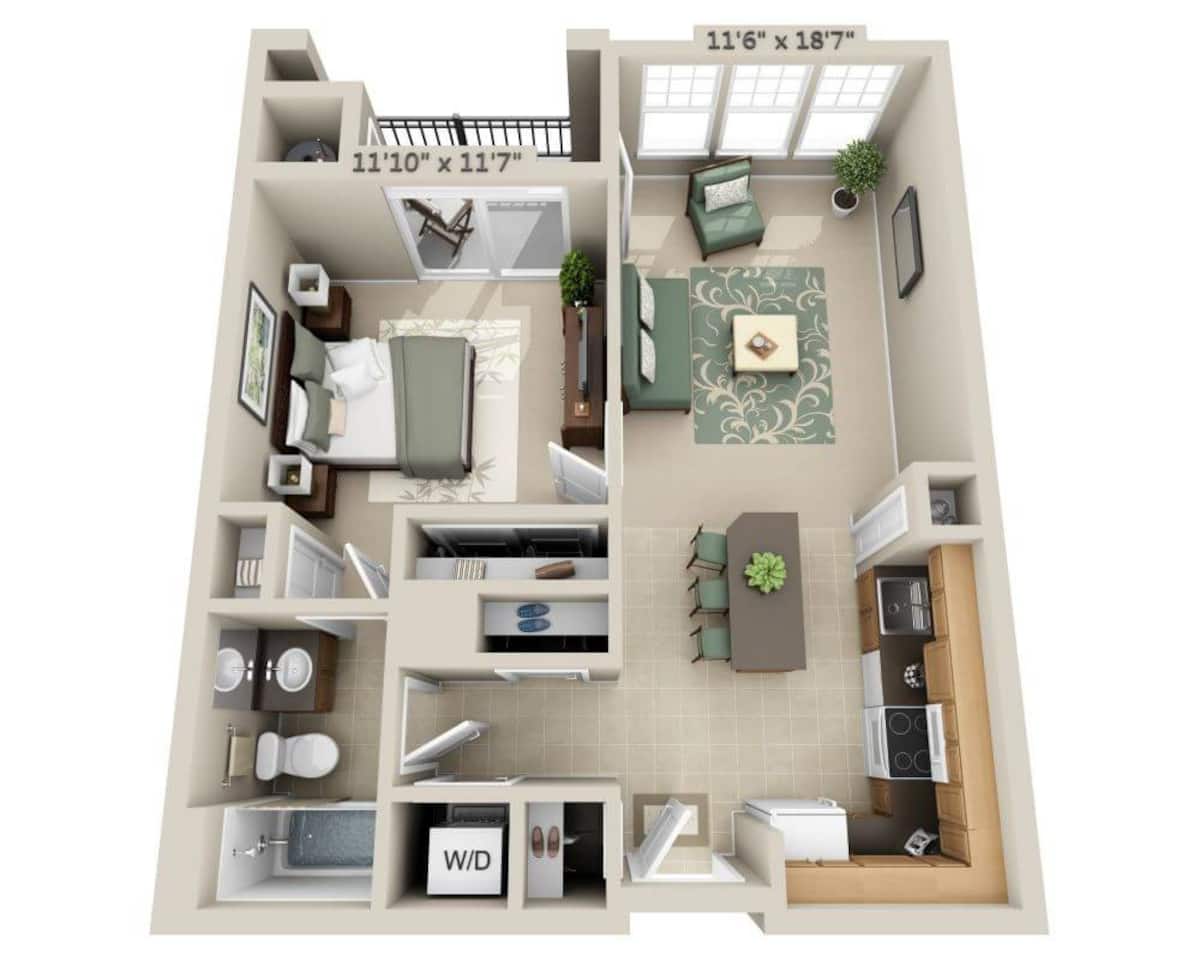 Floorplan diagram for One Bedroom (A1B), showing 1 bedroom