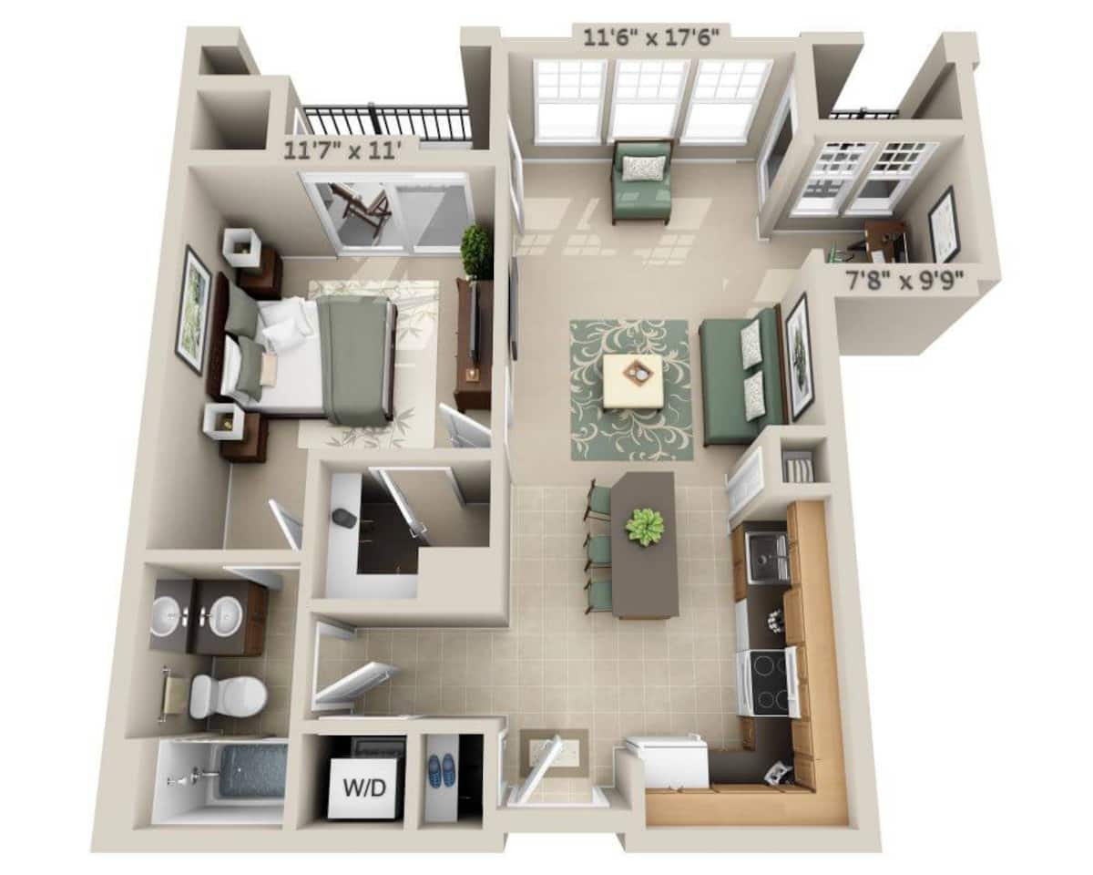 Floorplan diagram for One Bedroom Den (A1DD), showing 1 bedroom