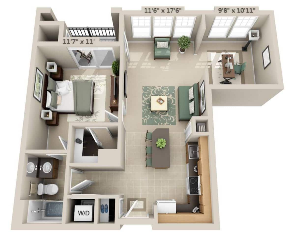 Floorplan diagram for One Bedroom Den (A1ED), showing 1 bedroom